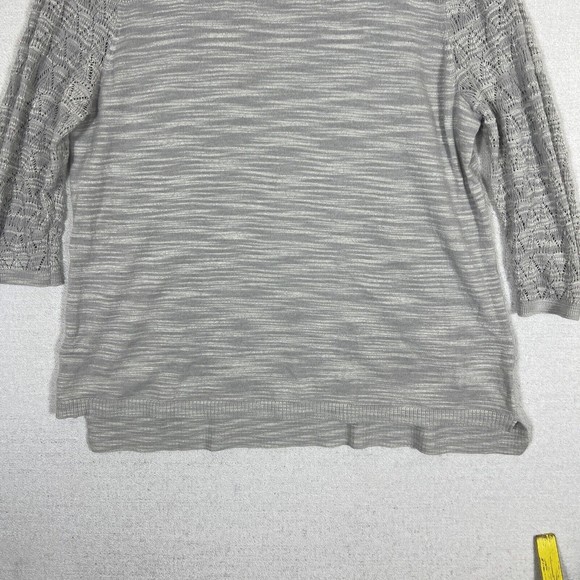 CJ Banks Lightweight Sweater Womens 1X Slub Knit Body Crochet Shoulders Gray - Picture 4 of 11